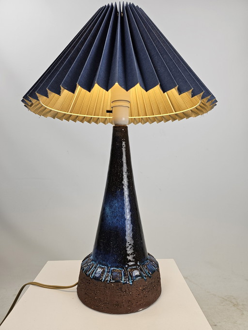 Ceramic Floor Lamp With Blue Shade Danish