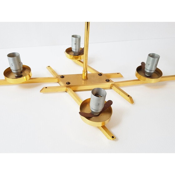 Image 1 of Vintage brass and glass chandelier, France