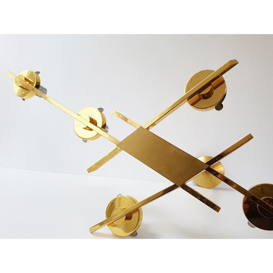 Image 1 of Vintage brass and glass chandelier, France