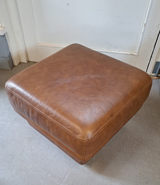 Image 1 of Modern leather pouf cognac