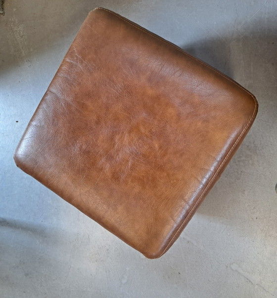 Image 1 of Modern leather pouf cognac