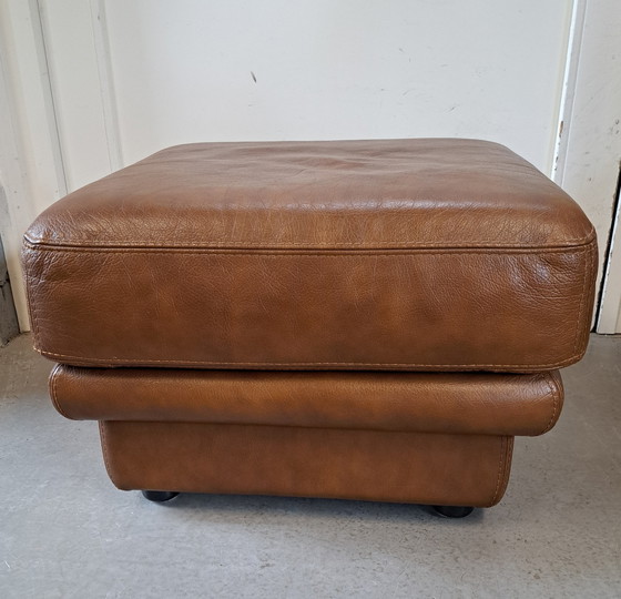 Image 1 of Modern leather pouf cognac