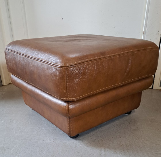 Image 1 of Modern leather pouf cognac