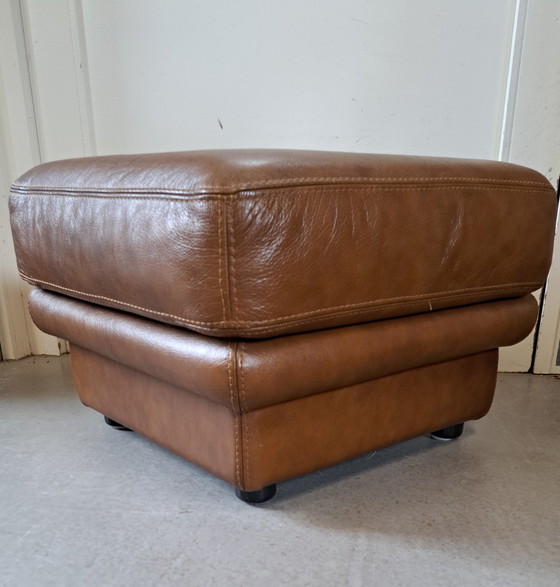 Image 1 of Modern leather pouf cognac