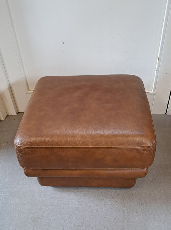 Image 1 of Modern leather pouf cognac