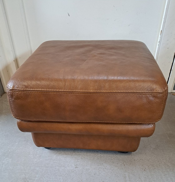 Image 1 of Modern leather pouf cognac