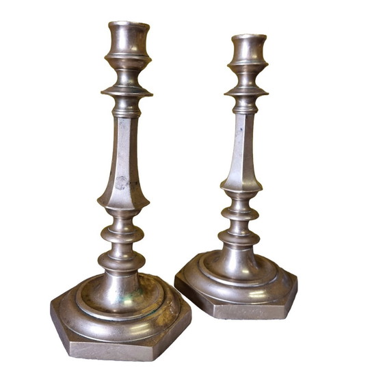 Image 1 of Pair of French Brass Candlesticks, 2nd Half 19th Century