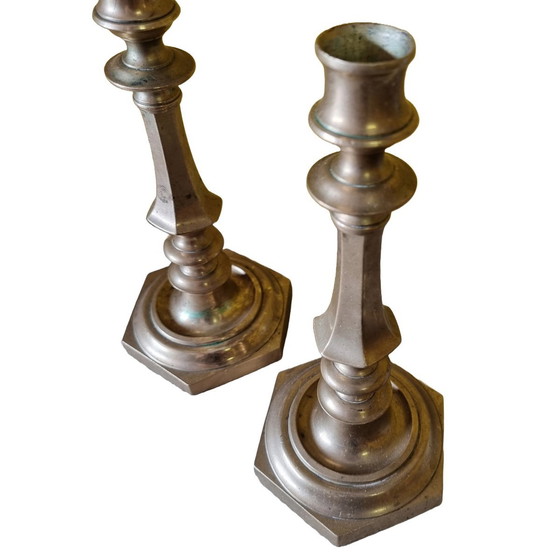 Image 1 of Pair of French Brass Candlesticks, 2nd Half 19th Century