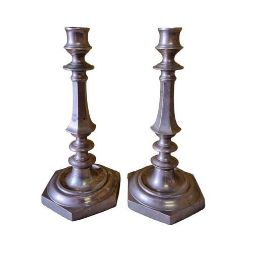 Pair of French Brass Candlesticks, 2nd Half 19th Century