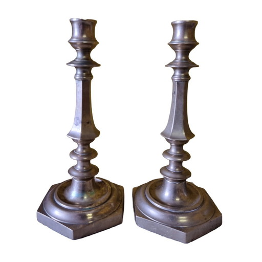 Pair of French Brass Candlesticks, 2nd Half 19th Century