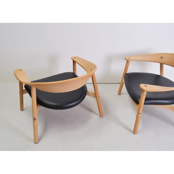 Image 1 of Pair of vintage oak and leather armchairs and ottoman by Henrik Bønnelycke for Silo furniture, 2002