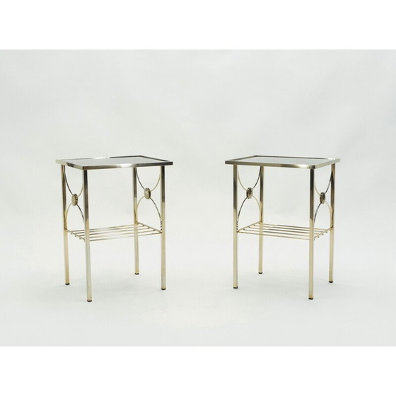 Image 1 of Pair of vintage metal and black opaline glass sofa pieces 1960s