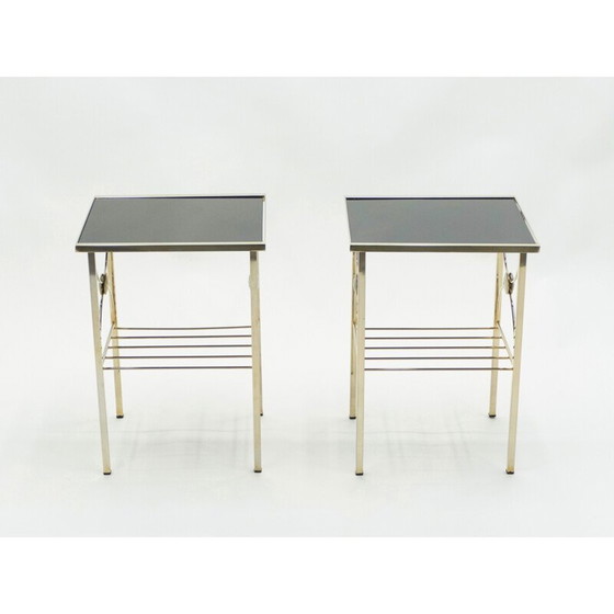 Image 1 of Pair of vintage metal and black opaline glass sofa pieces 1960s