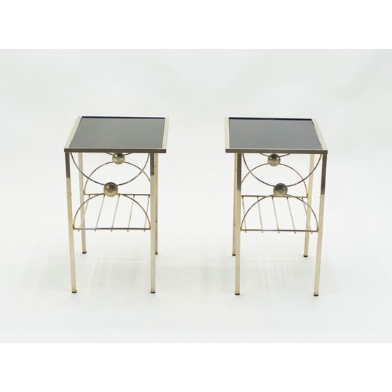 Image 1 of Pair of vintage metal and black opaline glass sofa pieces 1960s
