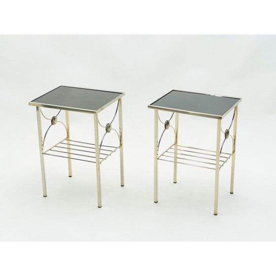 Image 1 of Pair of vintage metal and black opaline glass sofa pieces 1960s