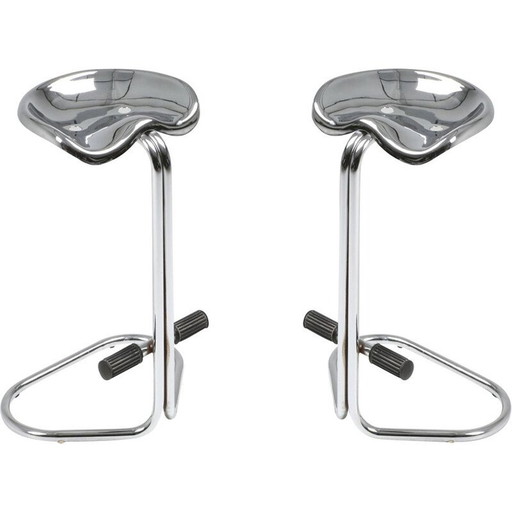 Pair of vintage chrome tractor stools by Rodney Kinsman for Bieffeplast 1970