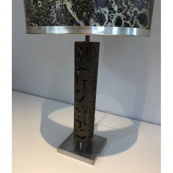Image 1 of Vintage table lamp in worked steel, 1970