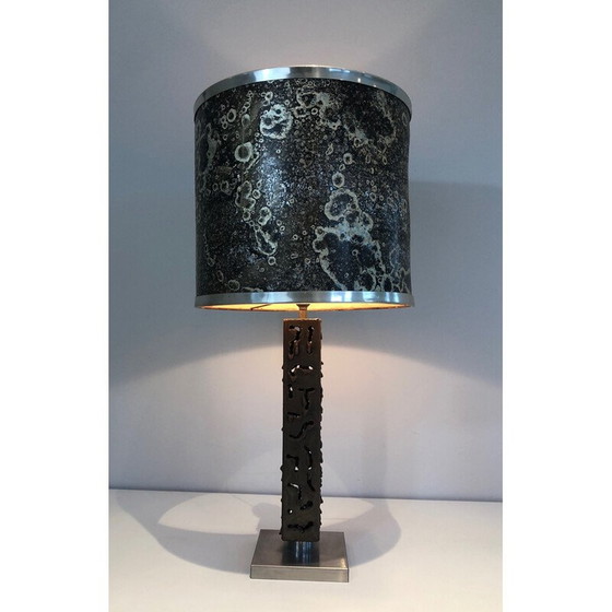 Image 1 of Vintage table lamp in worked steel, 1970