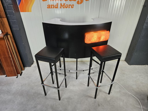 Vintage Bar Seventies With Bar Stools, Illuminated