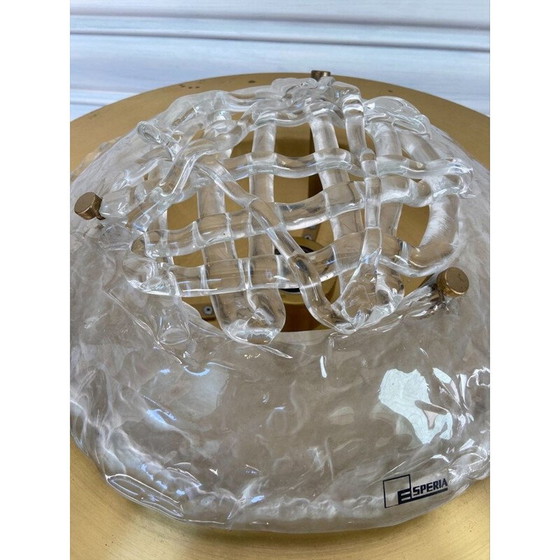 Image 1 of Lampada da soffitto vintage in vetro di Murano e ottone modello "Pompeo" di Angelo Brotto per Esperia, 1980