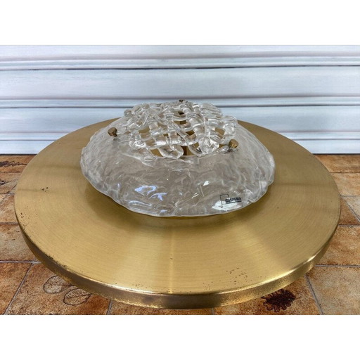 Vintage ceiling lamp in murano glass and brass model "Pompeo" by Angelo Brotto for Esperia, 1980