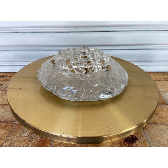 Image 1 of Lampada da soffitto vintage in vetro di Murano e ottone modello "Pompeo" di Angelo Brotto per Esperia, 1980