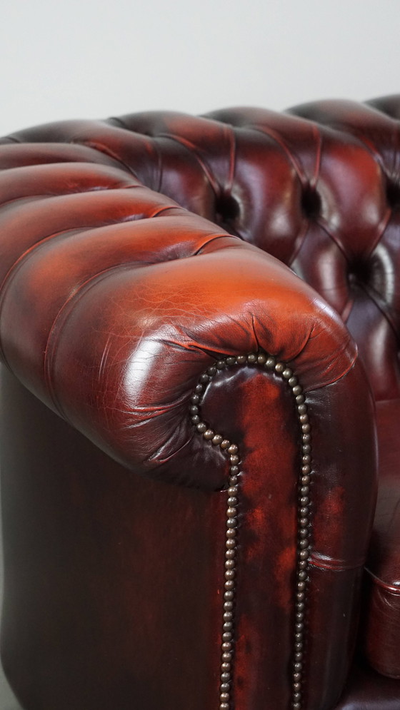 Image 1 of Red Beef Leather Chesterfield Sofa