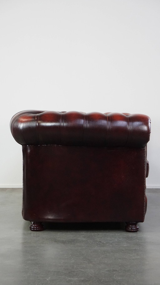 Red Beef Leather Chesterfield Sofa