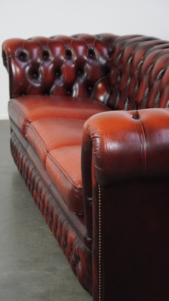 Image 1 of Red Beef Leather Chesterfield Sofa