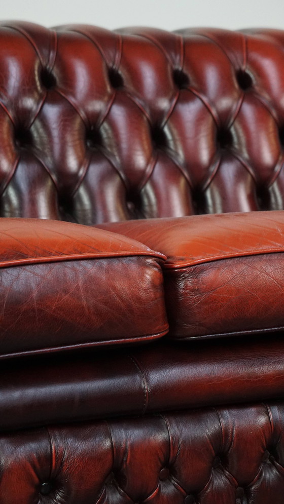 Image 1 of Red Beef Leather Chesterfield Sofa