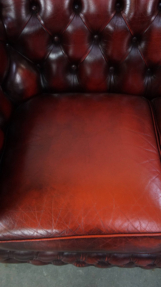 Image 1 of Red Beef Leather Chesterfield Sofa