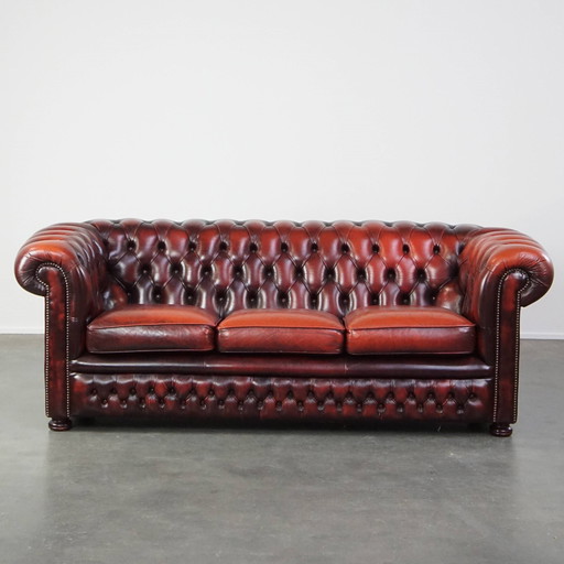 Red Beef Leather Chesterfield Sofa