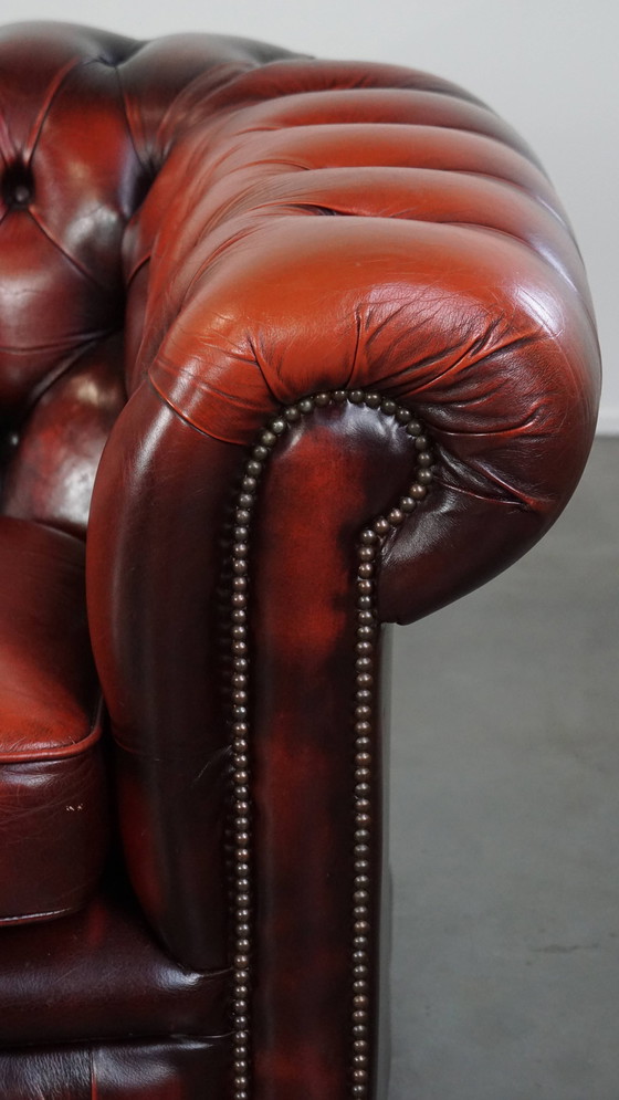 Image 1 of Red Beef Leather Chesterfield Sofa