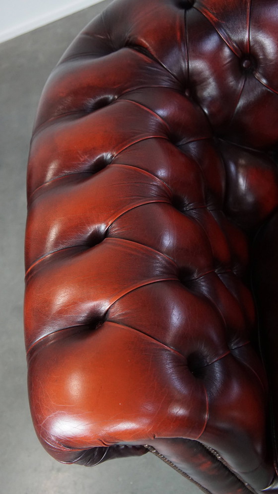 Image 1 of Red Beef Leather Chesterfield Sofa