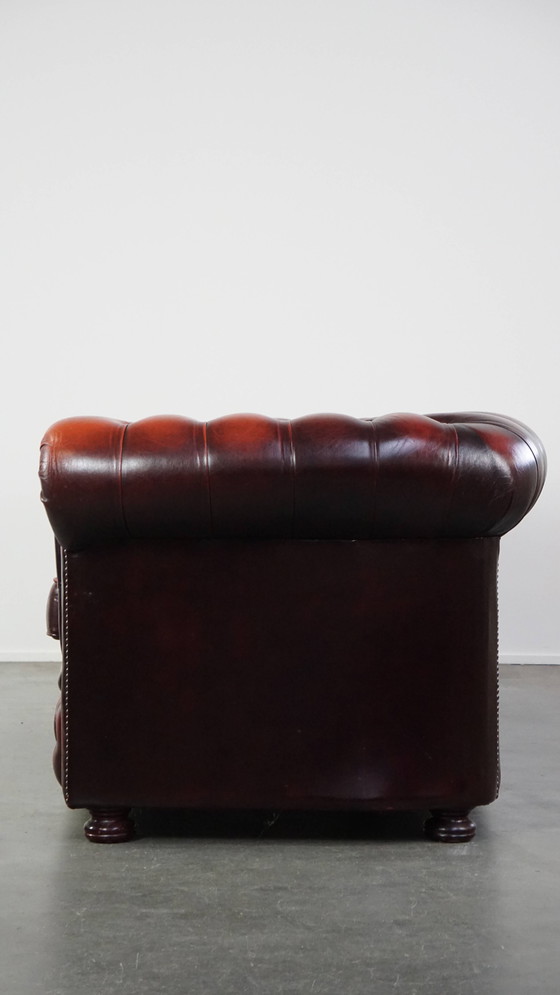 Image 1 of Red Beef Leather Chesterfield Sofa