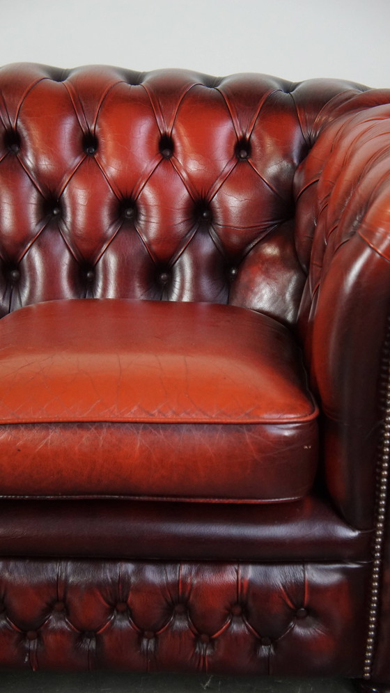 Image 1 of Red Beef Leather Chesterfield Sofa