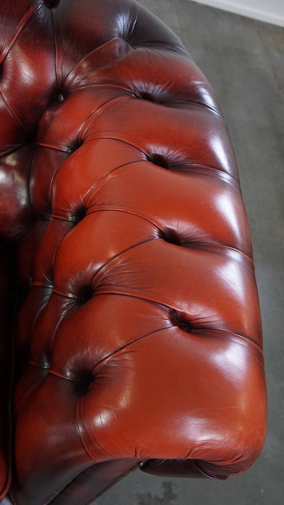 Image 1 of Red Beef Leather Chesterfield Sofa