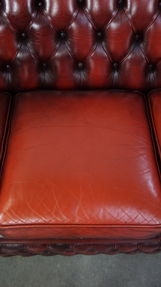 Image 1 of Red Beef Leather Chesterfield Sofa