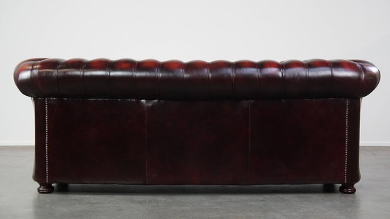 Image 1 of Red Beef Leather Chesterfield Sofa