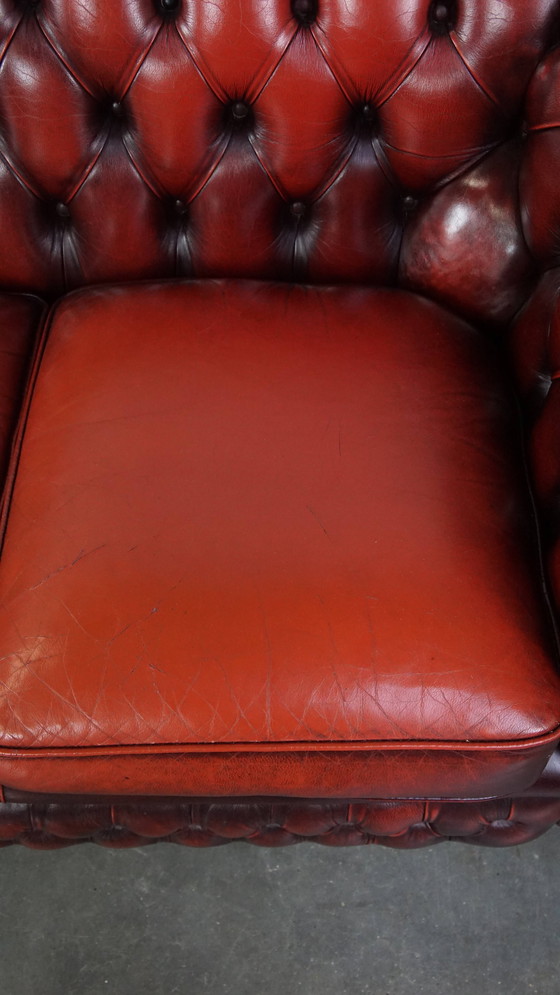 Image 1 of Red Beef Leather Chesterfield Sofa