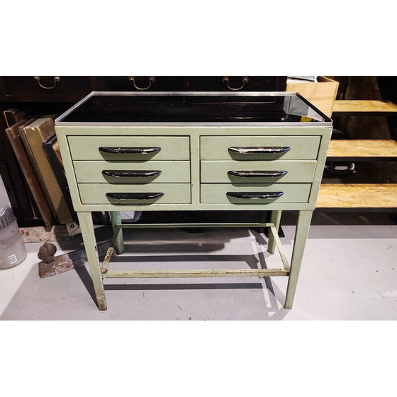 Image 1 of Vintage dentist's furniture in pastel green steel, 1950