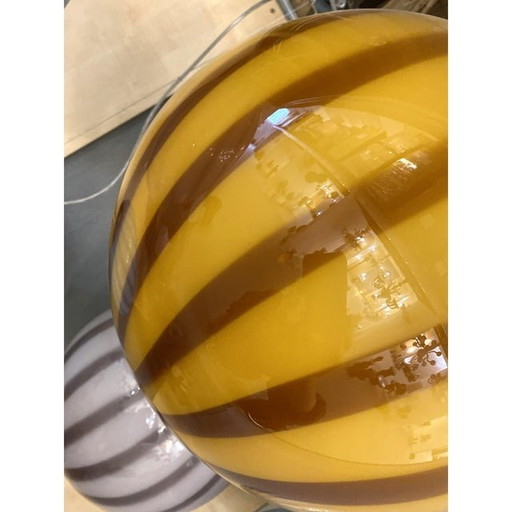 Contemporary Amber And Brown Sphere Pendant Light In Murano Glass