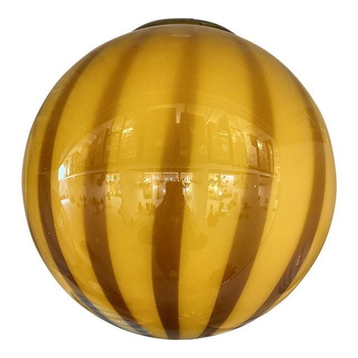 Contemporary Amber And Brown Sphere Pendant Light In Murano Glass