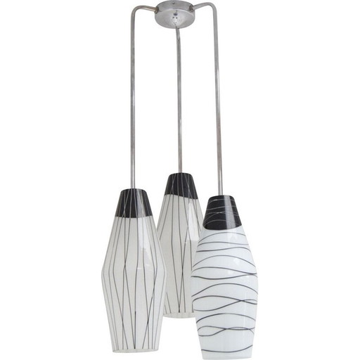 Vintage chrome glass chandelier by Zukov, Czechoslovakia 1970