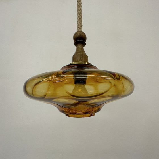 Image 1 of Mid-century glass hanging lamp , 1970’s