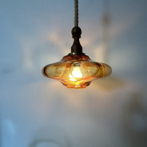 Mid-century glass hanging lamp , 1970’s