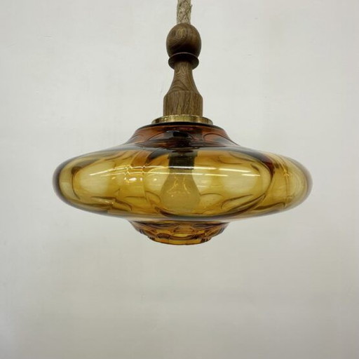 Mid-century glass hanging lamp , 1970’s