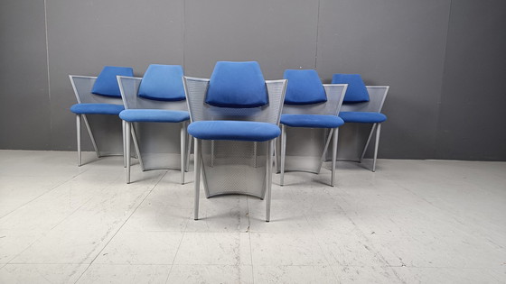 Image 1 of Set Of 6 Postmodern Fabric And Metal Dining Chairs, 1980S