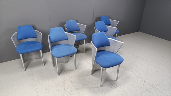 Image 1 of Set Of 6 Postmodern Fabric And Metal Dining Chairs, 1980S