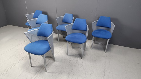 Image 1 of Set Of 6 Postmodern Fabric And Metal Dining Chairs, 1980S